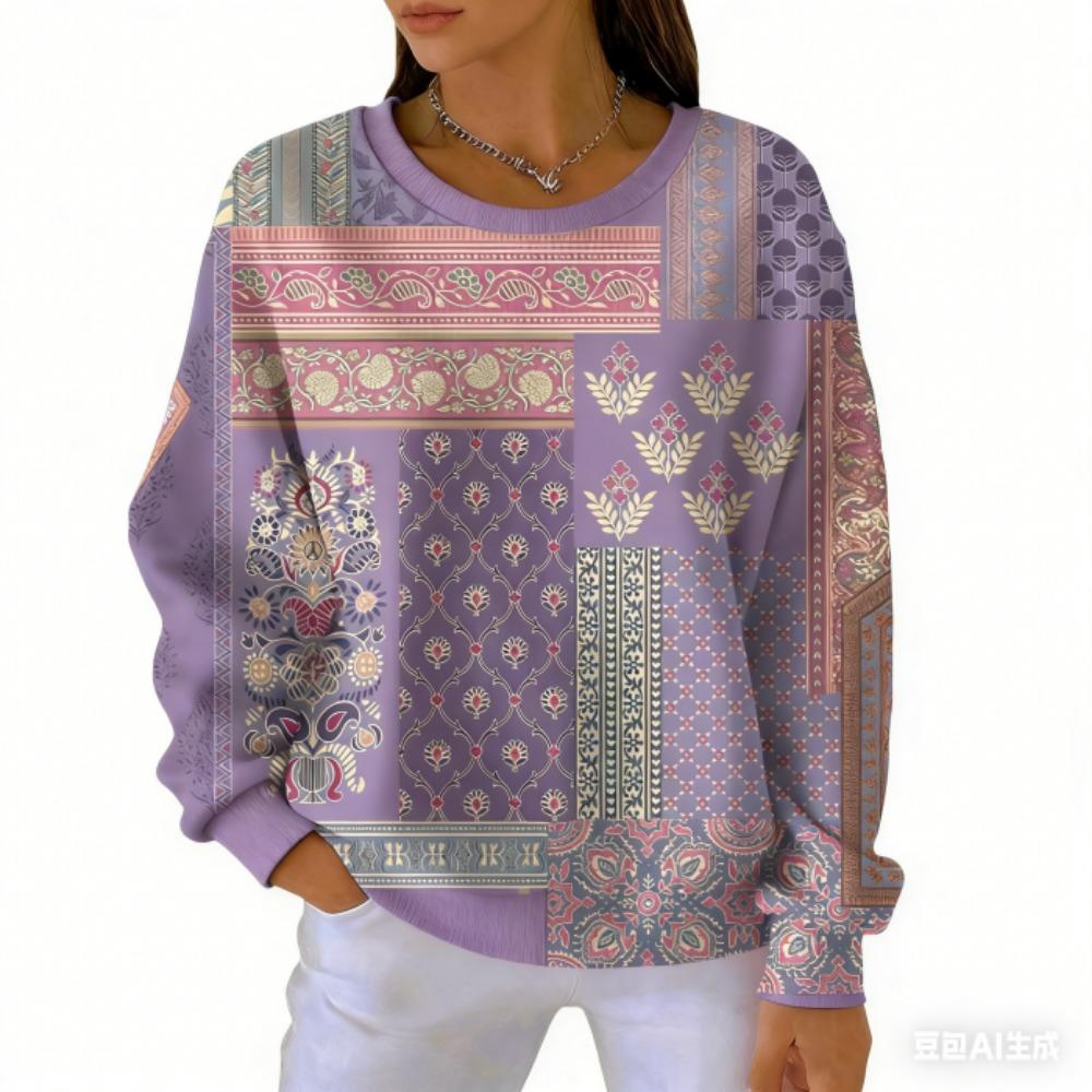 Spring Fashion Women's T-shirt Casual Vintage Print Pullover Women Long Sleeve Clothing Outdoor Casual Tees Top