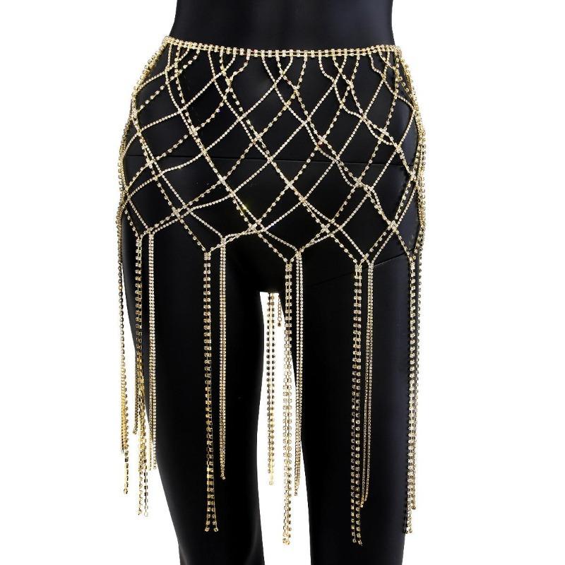 Fashion Rhinestone Waist Chain Beach Swimwear Accessories Full Diamond Shiny Nightclub Bikini Body Chain Women золотой