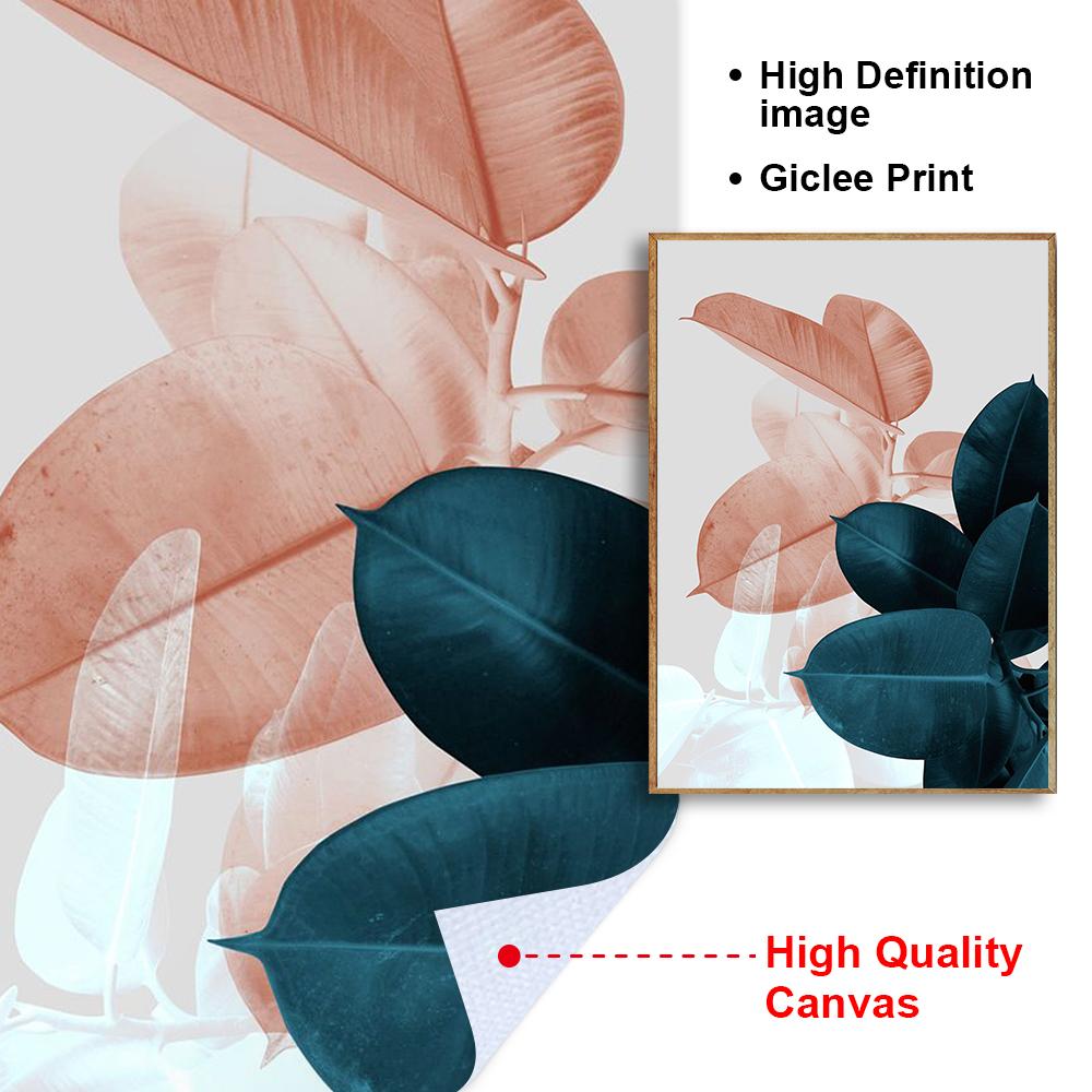 Tropical Plant Leaves Wall Art Canvas Painting Pink Flower Blue Abstract Nordic Posters and Prints Picture for Living Room Decor