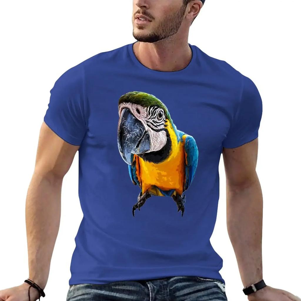Parrot T-Shirt  t-shirt summer clothes shirt  edition t shirt clothing Cartoon Hot Sale Blue and Gold Macaw  harajuku