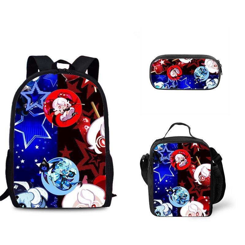 Biscuit Game Student Backpack Three Piece Set Shadow Milk Cookie Peripheral Children's Backpack Meal Bag Pencil Case Set