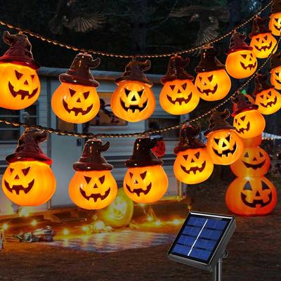 Luces de Calabaza Solares Mejoradas para Decoraciones de Halloween en Exterior, Guirnalda de Luces de Calabaza Espeluznante para Halloween al Aire Libre, Decoración para Puerta, Ventana, Árbol de Fiesta de Campista