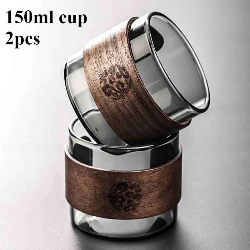 Thickened Glass Tea Cup with Wooden Ring Heat-resistant and Heat-resistant Water Cup Master Cup Household Glass Cup Coffee Cup
