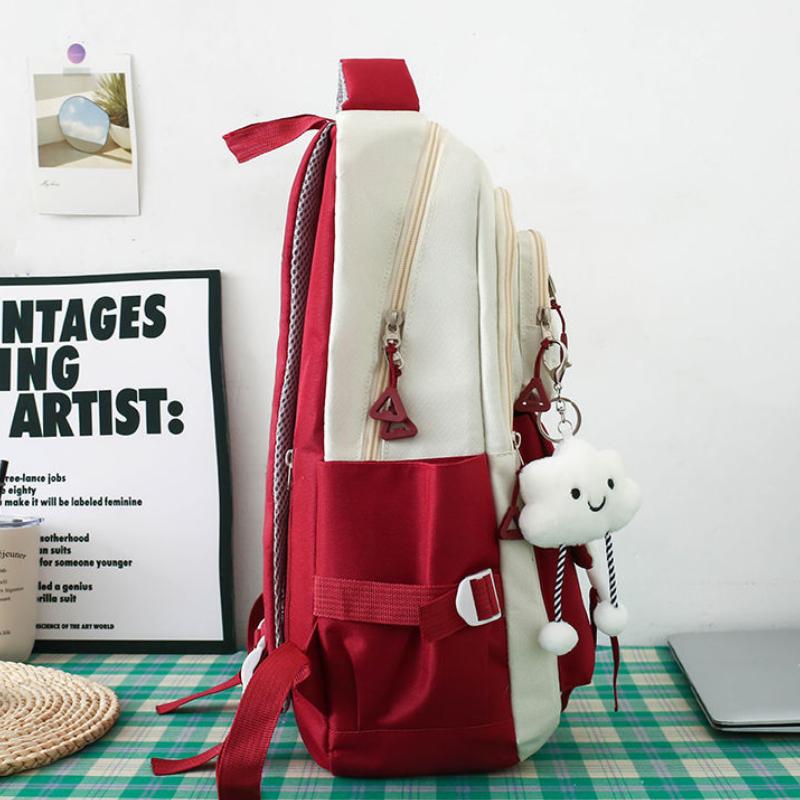 5Pcs  Student Backpack Set The Start of School Season Korean Fashion Junior High School Backpacks Large Capacity Two-piece Bags Set