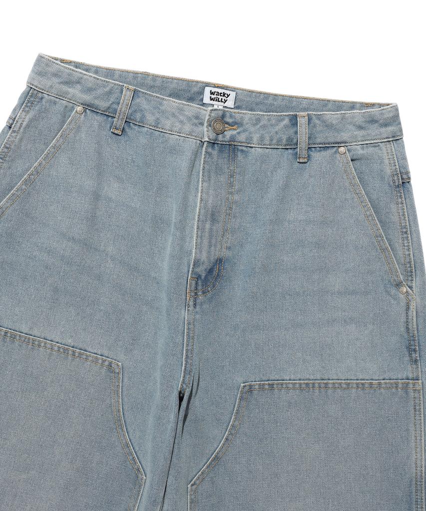 WACKY WILLY Double Knee Denim Shorts Blue