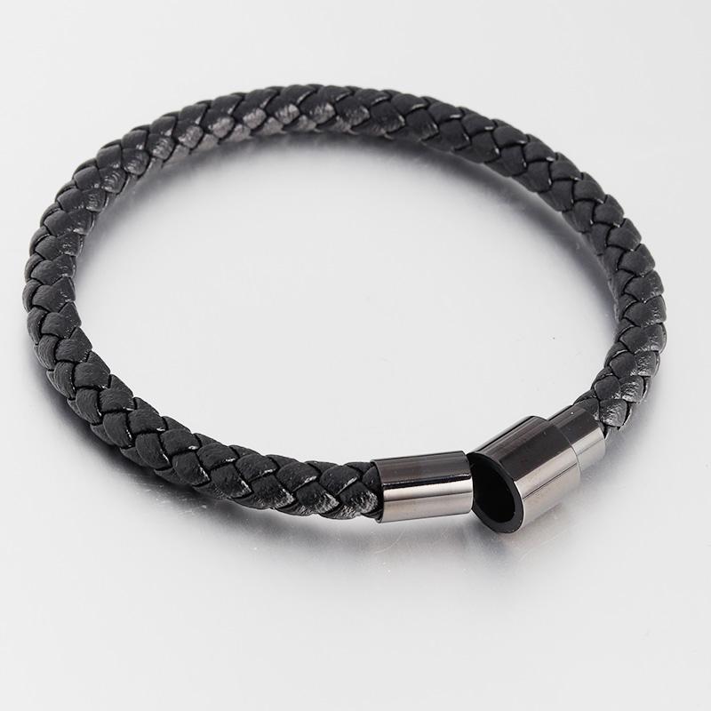 Sporty Style Geometric Stainless Steel Magnetic Clasps Genuine Leather Bracelet For Men Women Hand Jewelry Birthday Gift