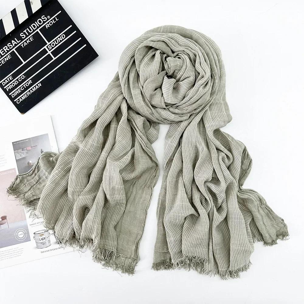 New 190*80cm Artistic Style Striped Cotton Linen Scarf Shawl Men's and Women's Same Style Mori Foulard En Mousseline Scarves