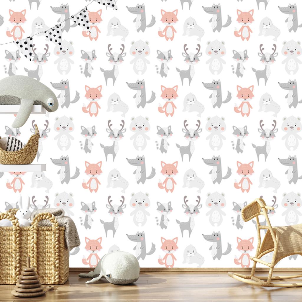 Smiling Animals Wallpaper in Pastel Colors for Living Room and Bedroom 50x1000