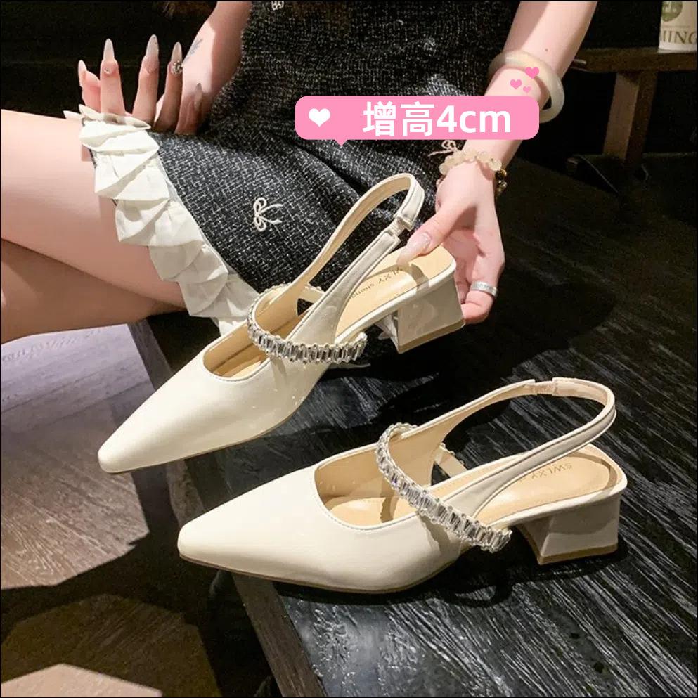 Rhinestones with skirts and heels women's new summer pointed head thin heel bag head empty temperament sandals women