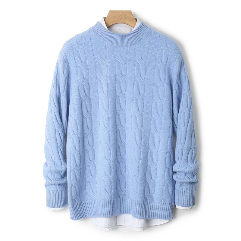 Herren Pullover aus 100% reiner Wolle, Zopfmuster, Rundhalsausschnitt, Kaschmir - High-End Business Casual Pullover