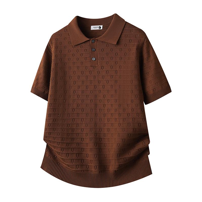 Ice Silk Knitted Short-sleeved Lapel Polo Shirt Short-sleeved POLO Shirt Men s Shirt T-shirt Top 2XL красный
