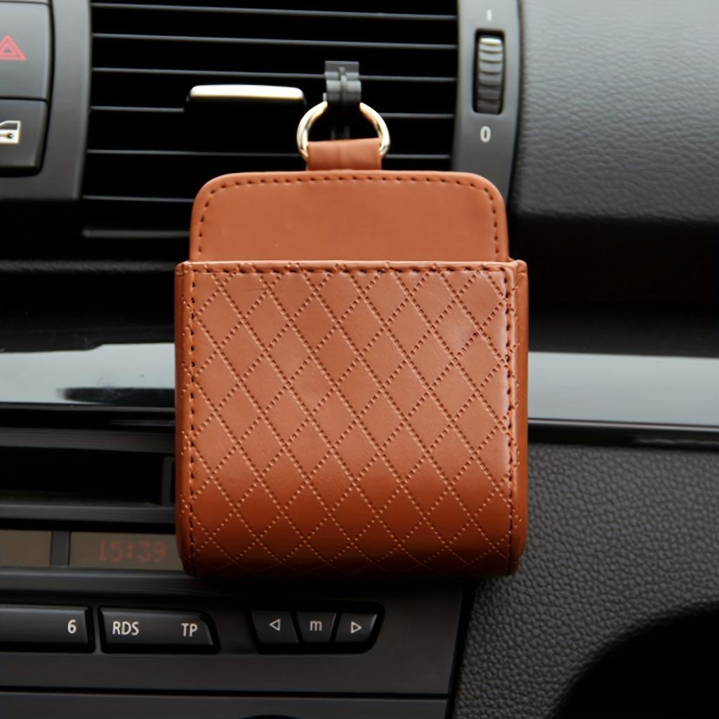 1 Pack Air Vent Storage Bag, Car Accessories Car Leather Multi-functional Storage Box Air Vent Phone Holder Organizer Bag
