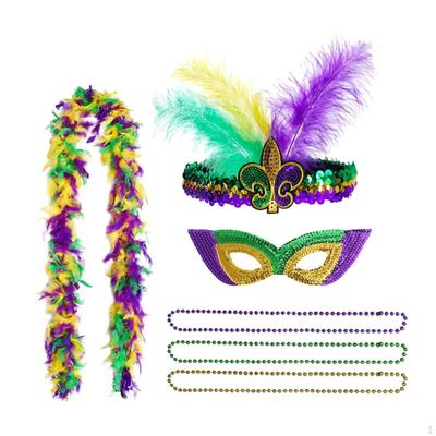 Feather Boa Mardi Gras Eye Mask for Party Women Men Masquerade Stage Performance