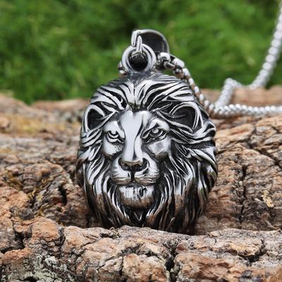 Cool Mens Stainless Steel Lion King Head Pendant Necklace Silver For Men