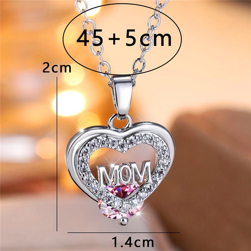 Crystal Luxury White Zircon Stone Heart Mom Letter Pendant Necklace Vintage Wedding Jewelry For Women Mother's Day Gift