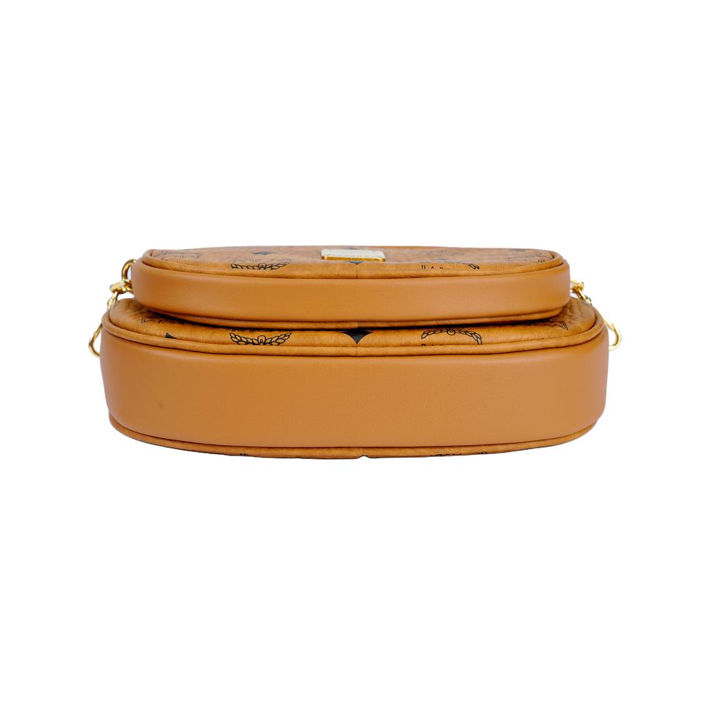 Mcm Prescription Multi-Functional Leather And Canvas Mother-Daughter Bag Three-In-One Crossbody Bag Women'S Brown Cognac Color