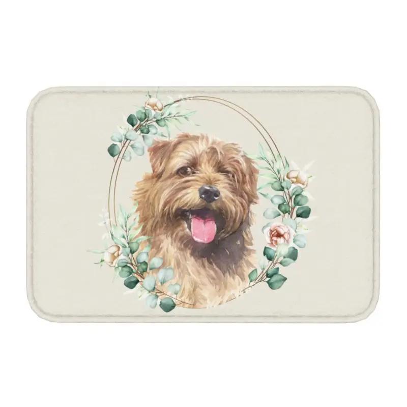 Custom West Highland White Terrier Dog In Floral Gold Wreath Doormat Non-Slip Entrance Door Floor Mat Garage Rug Carpet Footpad