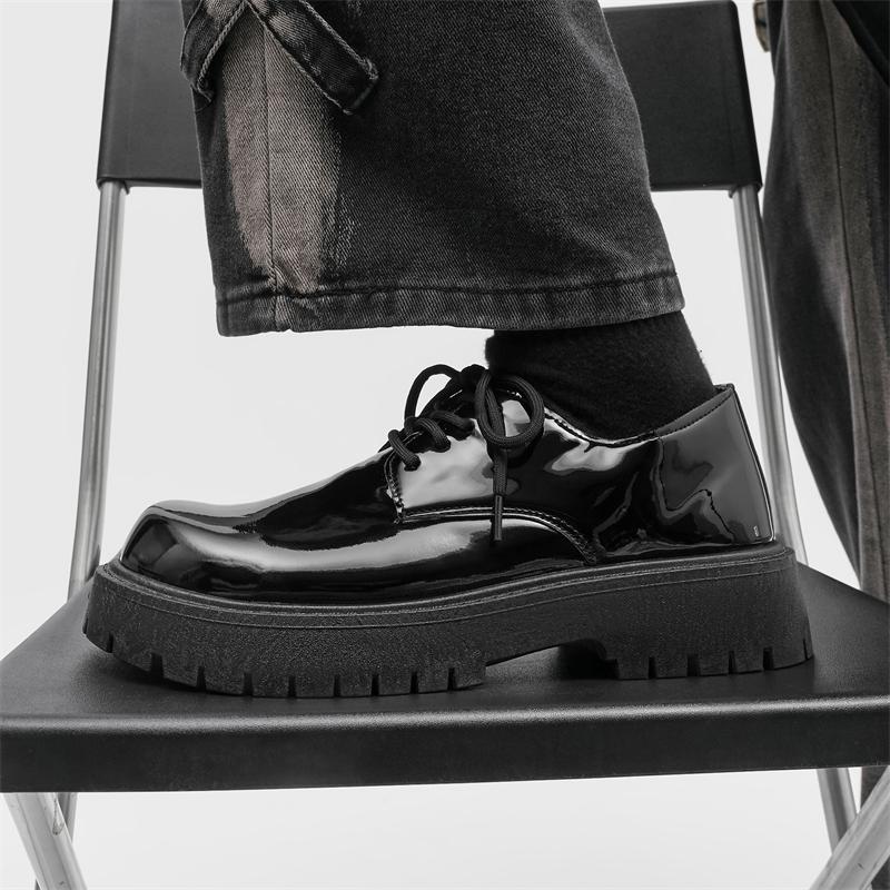Fashion New Men's Patent Leather Fashionable Loafers Casual Thick-Soled Anti -Slip Wedding Party Shoe Comfortable Lace-Up Business Shoes
