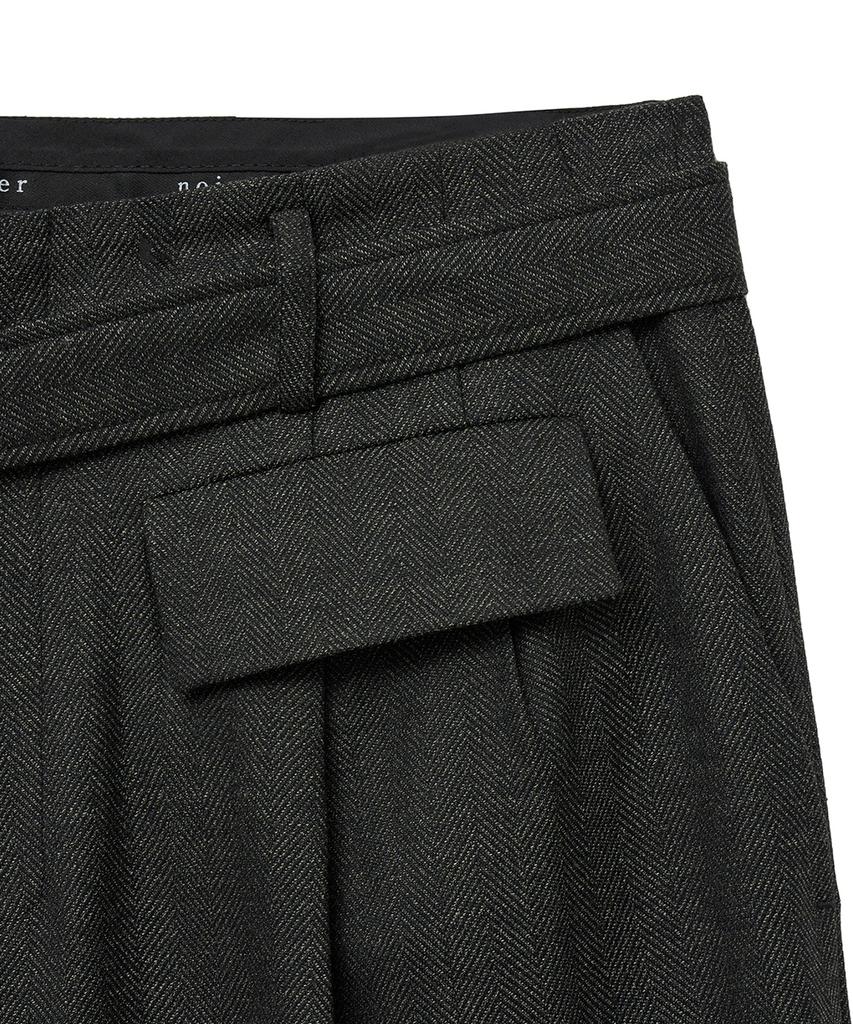 NOIRER Six-Pocket Wide Slacks (Deep Khaki Herringbone)