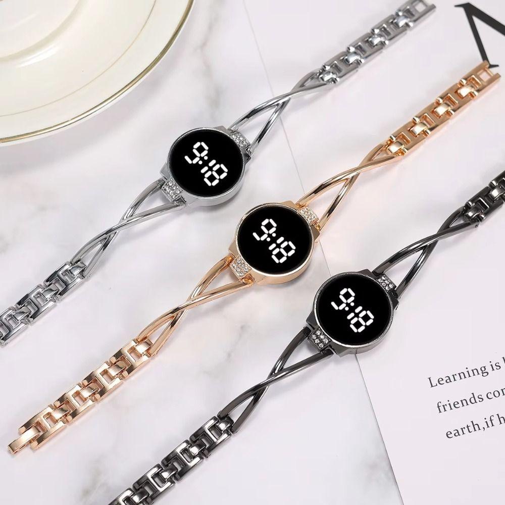 Metal Bracelet LED Watch Rhinestone Watch Fashion Wrist Watch Teen Girls