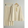Women's Spring/Autumn Loose Knit Cardigan & Pleated Skirt Two-Piece Set