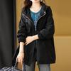Versatile Hooded Jacket Women's Autumn New Korean Version Waist Drawstring Medium and Long Trench Coat
