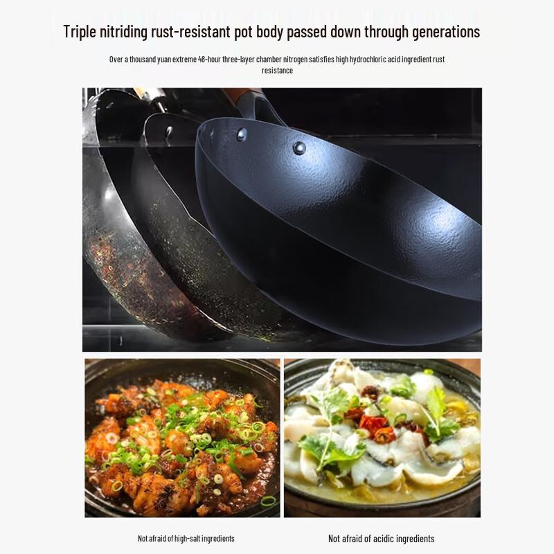 Traditioneller handgeschmiedeter 32 cm Gusseisen-Wok