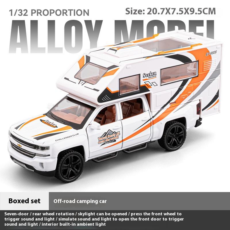 1/32 Chevrolet Off-road Camper Model Metal Die Cast Children's Toy Car Simulation Sound and Light Pull Back Boy Holiday Gift