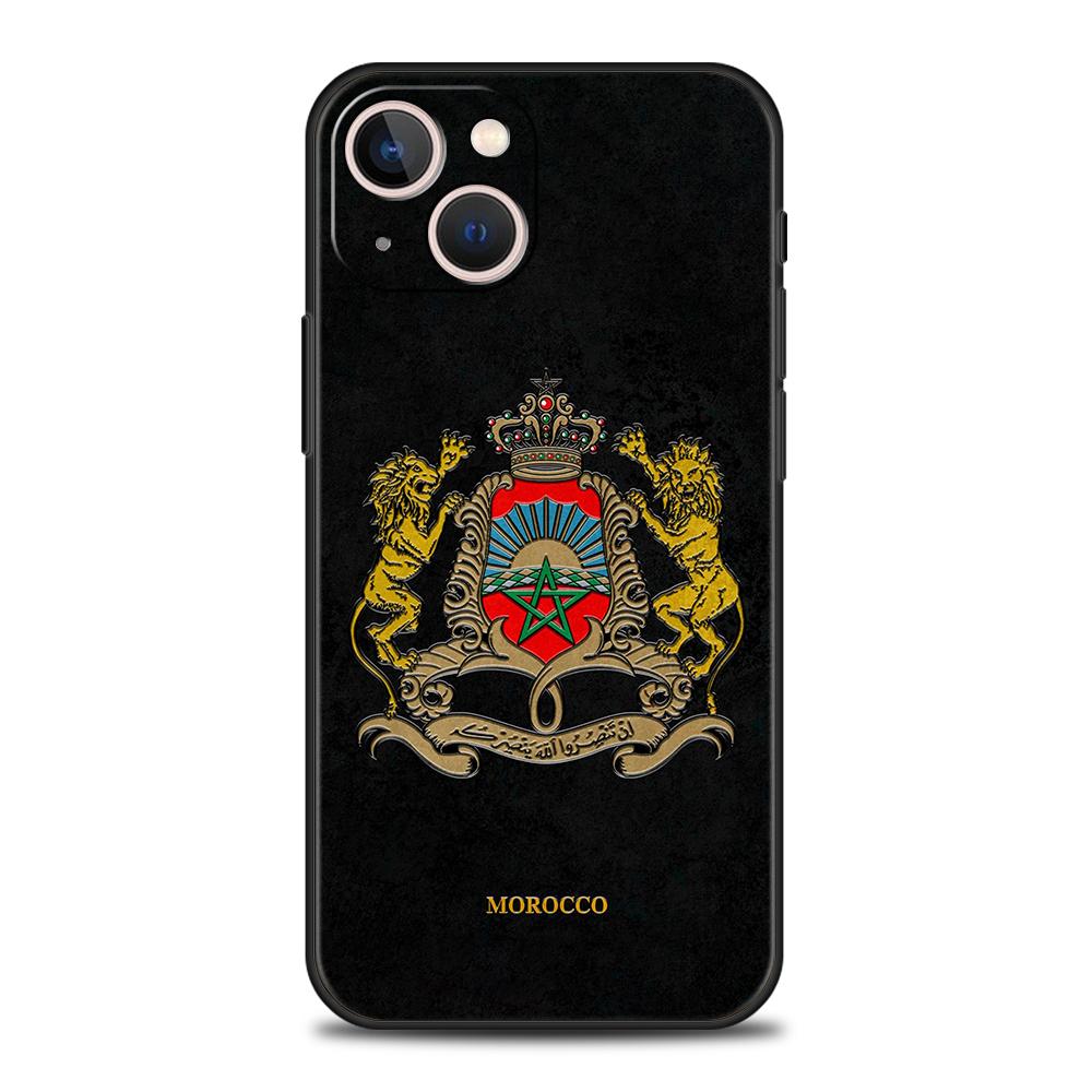 Morocco Flag Passport Luxury Phone Case For iPhone 11 12 13 14 15 Pro Max Mini X XR XS 7 8 Plus SE Silicone Cover Black Funda