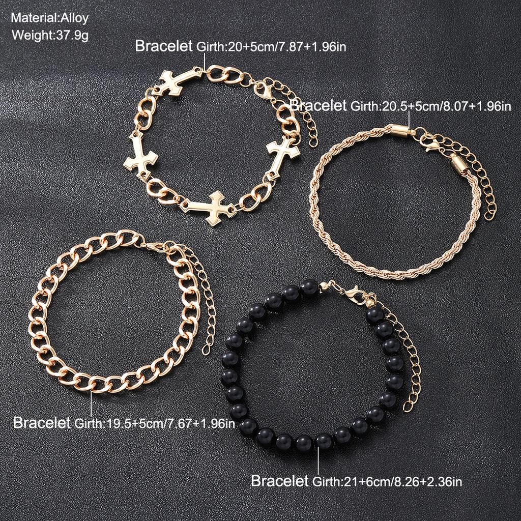 4 Pcs Stainless Steel Bracelet Set For Men Women Punk Fashion Cross Beads Chain Bracelets Simple Hip Hop Unisex Jewelry Gift