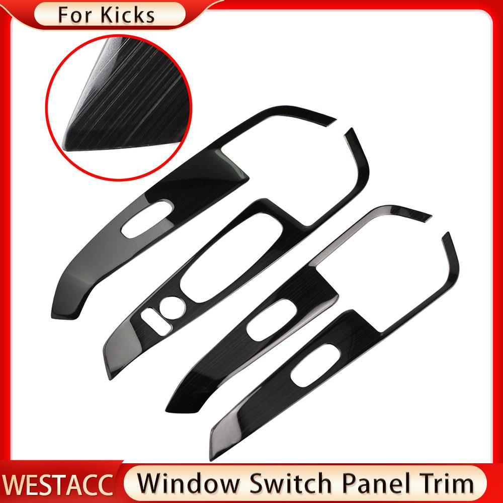 4Pcs Auto Tür Armlehne Fensterheber Schalter Taste Panel Abdeckung Trim Aufkleber für Nissan Kicks 2017 - 2023 Innen