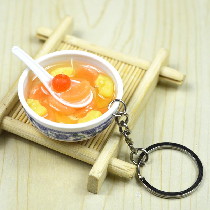 Chinese Style Realistic Noodle Keychain, 4cm Blue and White Porcelain Bowl, Food Play Prop.