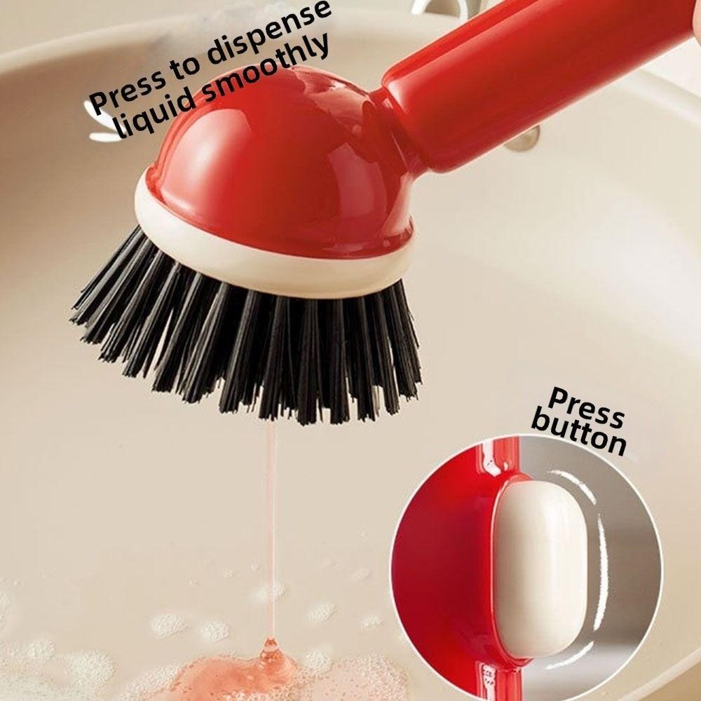 With Detergent Dispenser Dish Brush Plastic Material Non Slip Grip Pot Brush Vertical Long Handle Scrub Brush Stove Cleaning