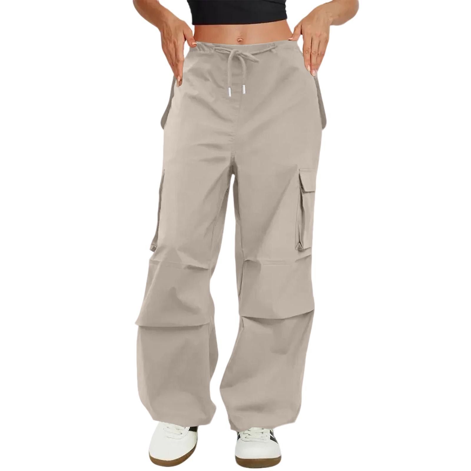 

Women s Fashionable Color Drawstring Elastic Waist Multi Pocket Workwear Casual Pants S хакі