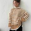 High Neck Striped Jumper for Women Autumn Winter High Neck Pullover Knitwear Versatile Loose Fit Jumper Luxurious Relaxed-fit Slimming Versatile Top