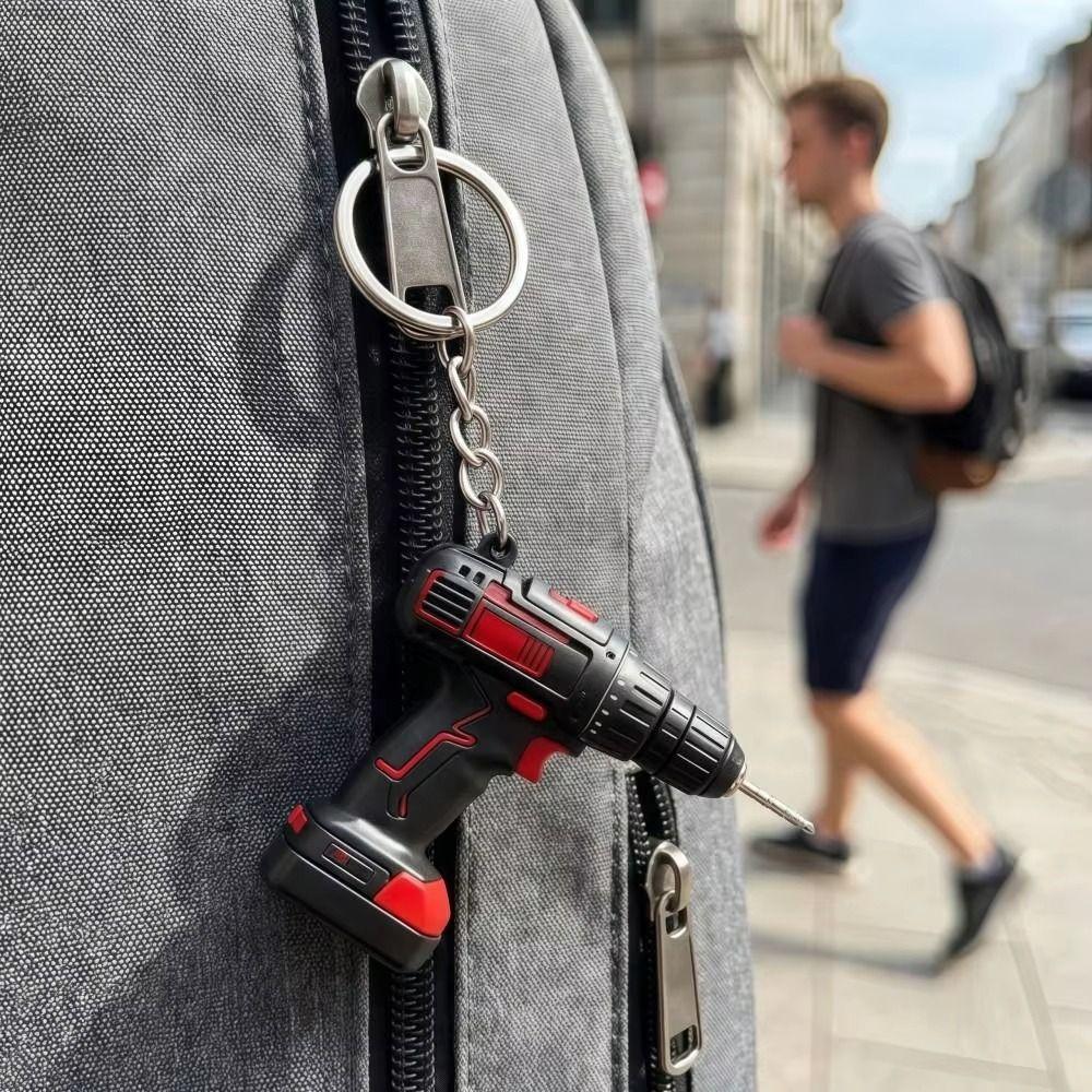 Cool Design Electric Drill Key Chain Lifelike Handheld Drill Pendant Drill Key Ring Key Accessory