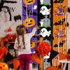 Holiday Party Backdrop Foil Fringe Curtain for Halloween, Orange Purple Black Background Tinsel Photo Booth Props, Pumpkin Ghost Bat Halloween