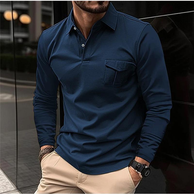 Spring/Autumn New Arrival Men's Long-Sleeved Polo Shirt Casual Collared Sports Polo Shirt Solid Colour Top