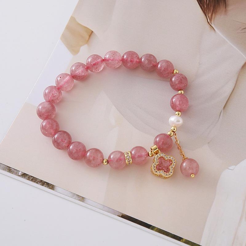 Natural Strawberry Crystal Pearl Bracelet Pendant. Bangles Women Fashion Jewelry Accessories Gift