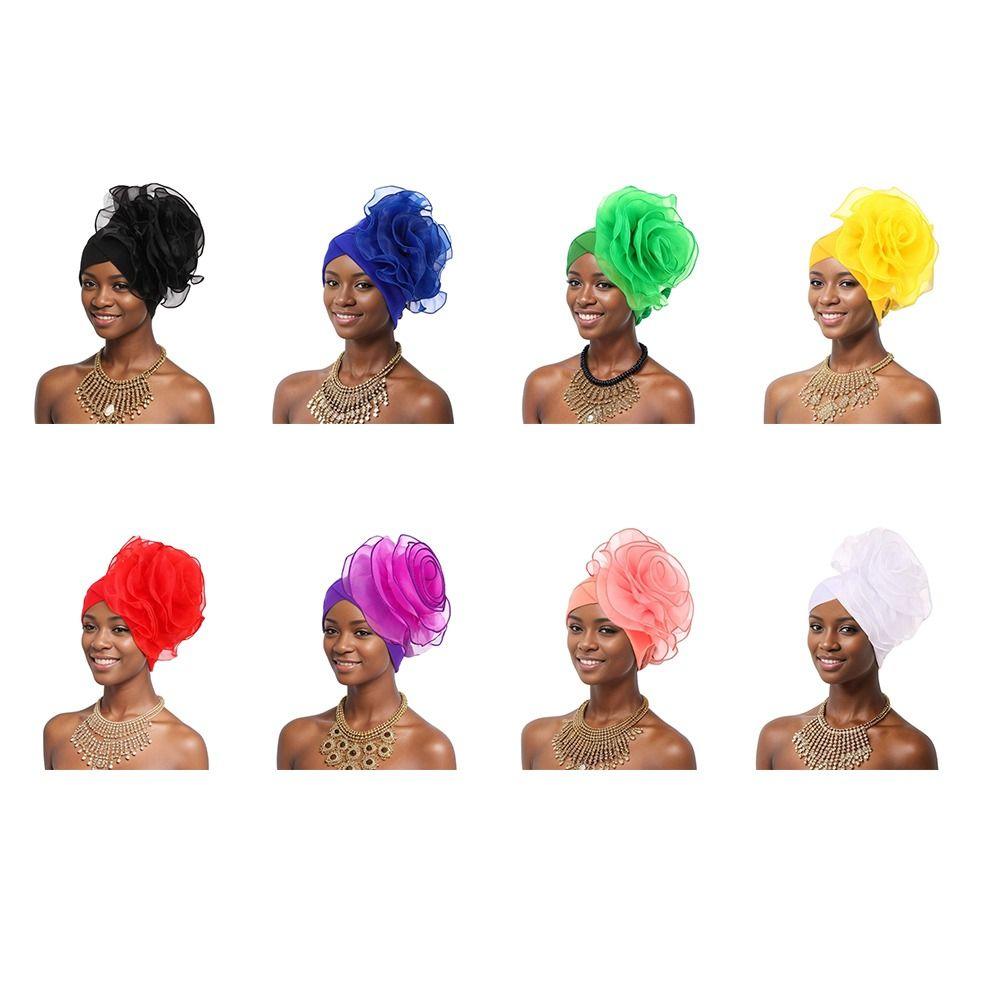 Party Headpiece Turban Cap Large Flower Beanie Cap Elegant Head Wraps Ladies