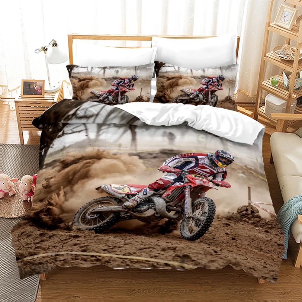 Motorcycle Rider Bed Duvet Cover Set Queen Calico Twin Size Comforter Cover Bedding Set  King Soft Polyester For Boys Teens