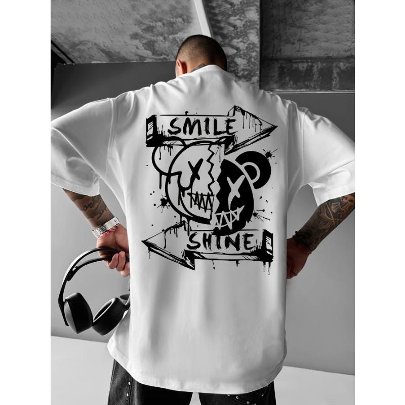 Men's Streetwear Graphic T-Shirt -Round Neck Summer Tee with Skull Design,Geometric Patterns,Machine Washable Casual Top,Streetwear Fashion,Breathable