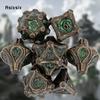 7 Pcs GreenTree Stump Root Metal Dice Solid Metal Polyhedral Dice Set Suitable for Role-Playing RPG  Board Game Card Game