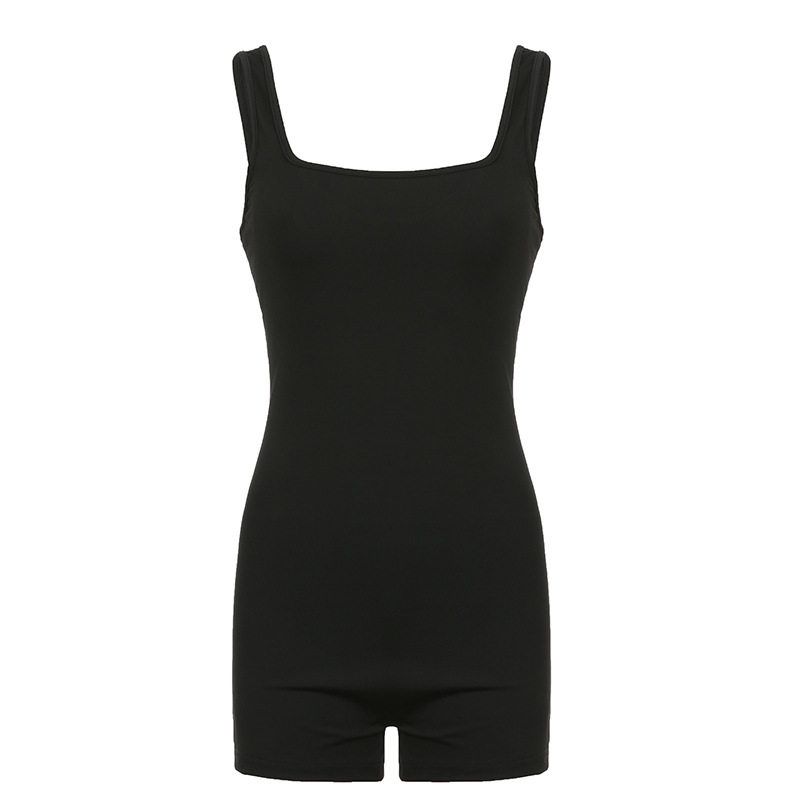 

Fashion Style Sexy Tight Jumpsuit Sleeveless Open Back Minimalist Fashion Suspenders Jumpsuit Casual Sports One-Piece Black S