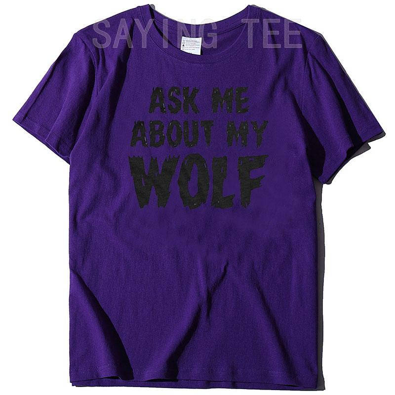 Ask Me About My Wolf Flip T- Shirt Cool Funny Saying Novelty Graphic Tee Tops Men's Fashion Animal Print Outfits Husbands Gifts