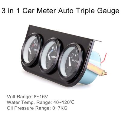 Triple Gauge Kit 2-palcový(52 mm) 3-v-1 voltmetr Měřič teploty vody Měřič tlaku oleje