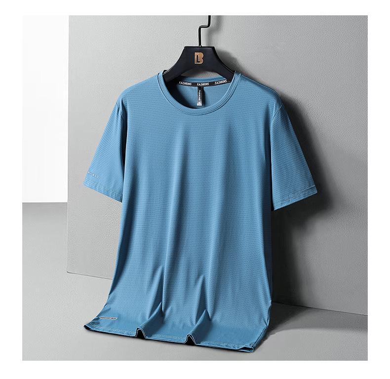 Men's Quick-Dry Ice Silk Mesh T-Shirt - Summer Casual Loose Fit Print, Round Neck, Short Sleeve