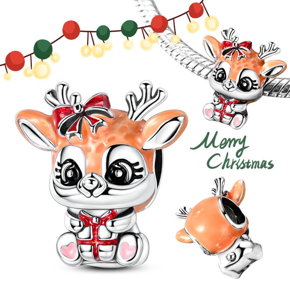 Copper Cute Apple Deer Skewer Decoration Charm Pendant Fit The Brand'S Diy Bracelet Women Christmas Charms For Jewelry Gifts