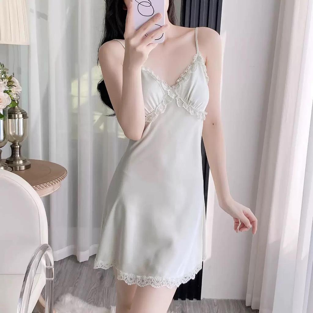 Elegant Lace Ice Silk Two-Piece Camisole Nightgown & Robe Set for Women - Spring/Summer