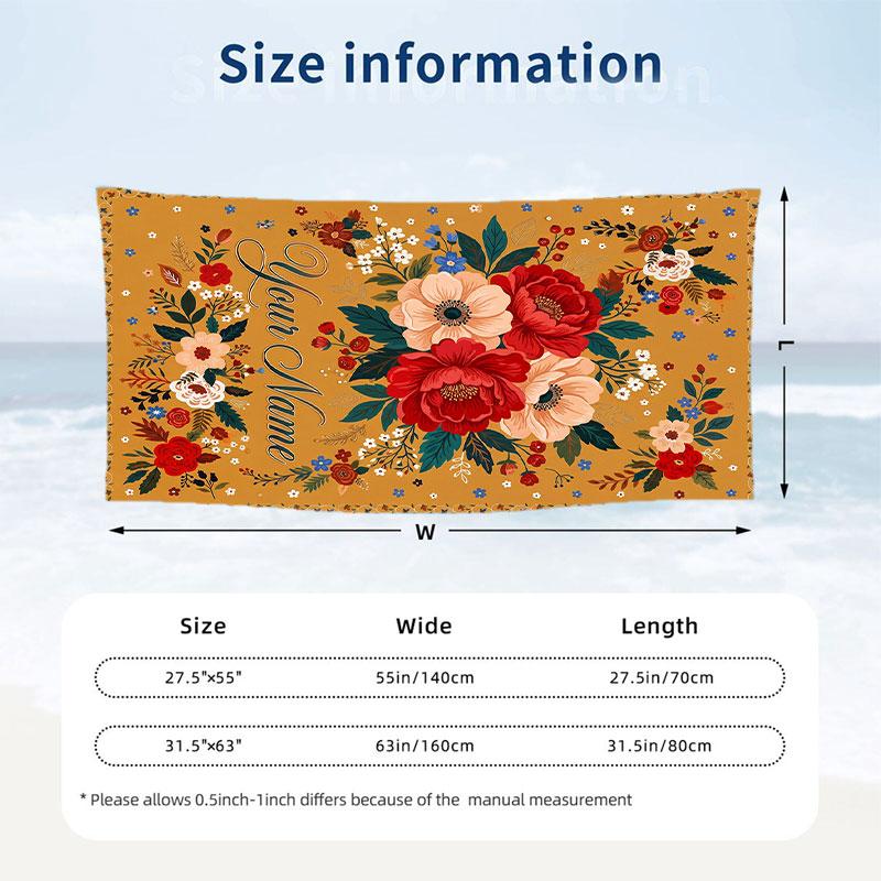 Floral Art Card 5 Theme Quick Dry Beach Towel Custom Name Text Print Large Sand Resistant Towel Beach Vacation